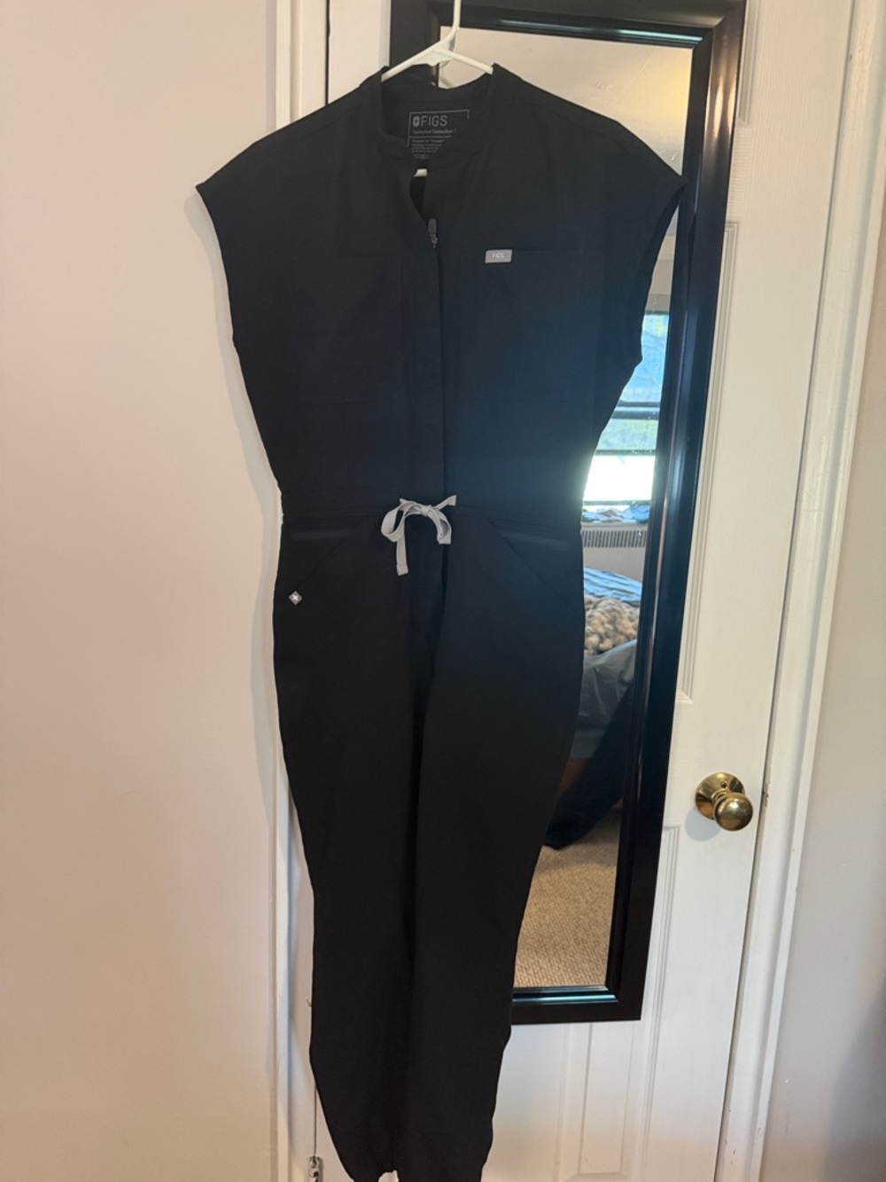 Figs Black Sleeveless Zip-Front Utility Jumpsuit with Drawstring Waist